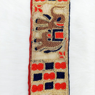Beige Shimmer Gold Art Silk Fabric Trim with Elephant Embroidery, Lace Trim, Indian Lace Trim